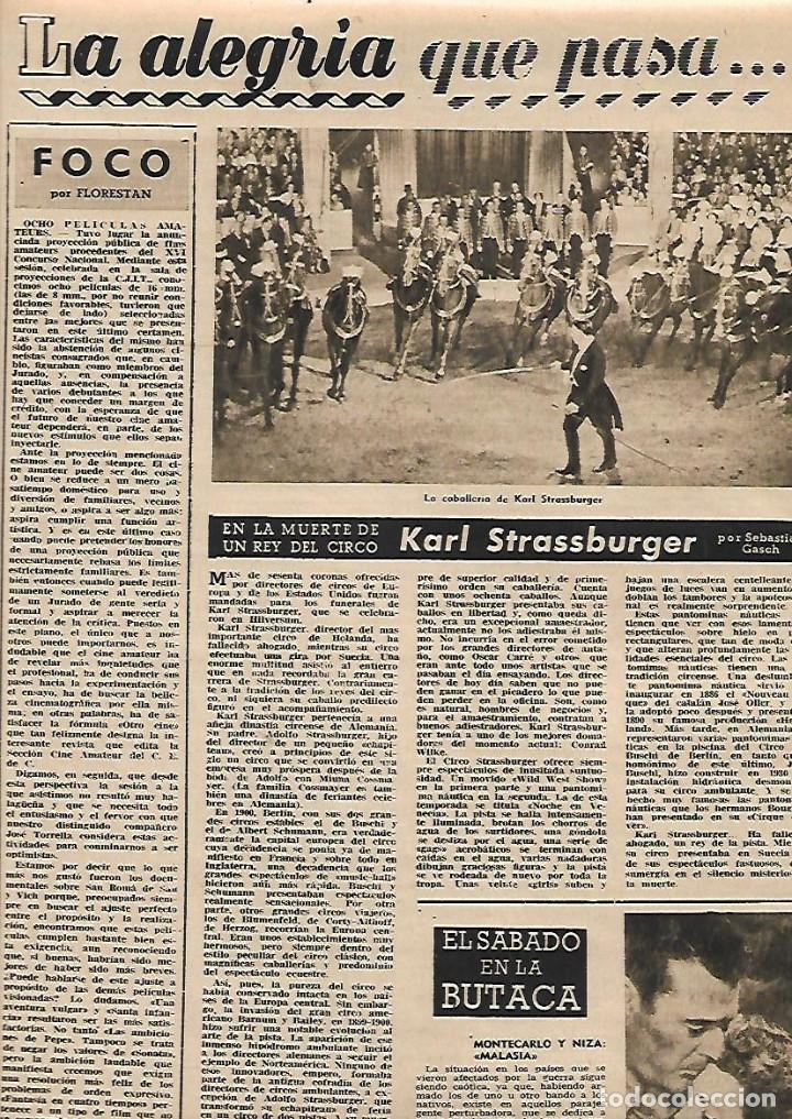 Collezionismo: A&Ntilde;O 1953 RECORTE PRENSA CIRCO MUERTE DE KARL STRASSBURGER