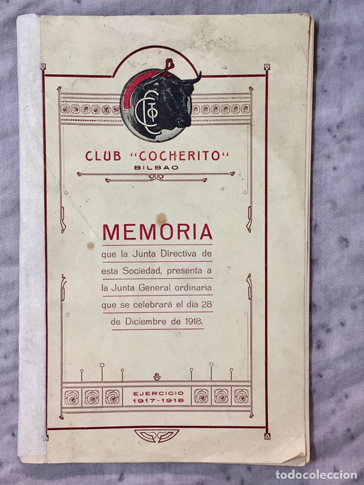 Coleccionismo: MEMORIA CLUB COCHERITO BILBAO 1918 TAURINO TOROS VIZCAYA
