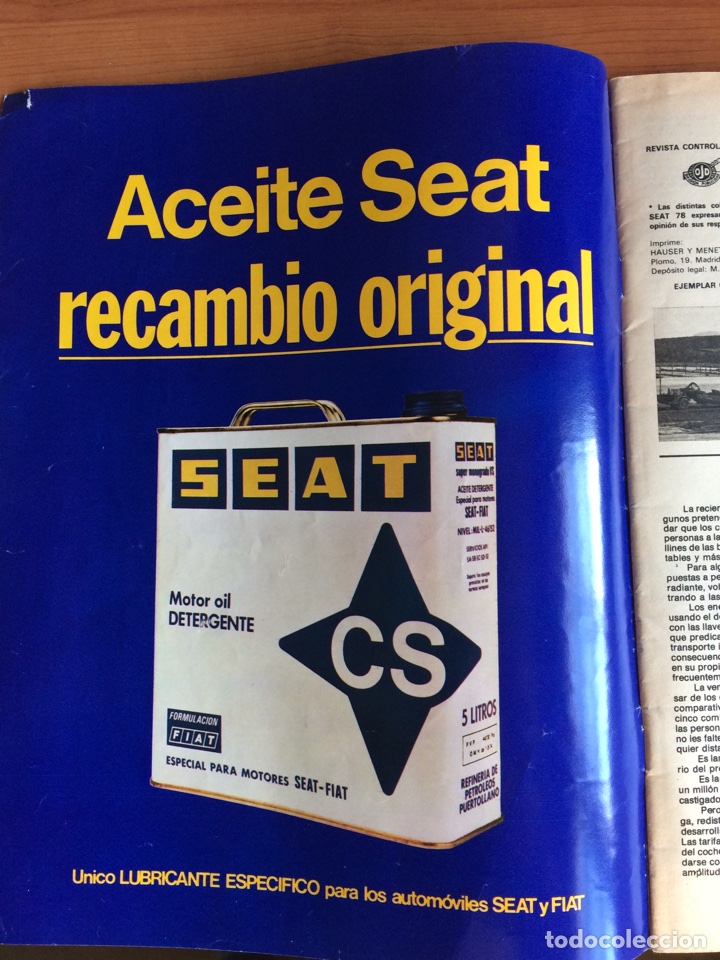 Collezionismo: Publicidad aceite  CS para autom&oacute;vil Seat de 1979