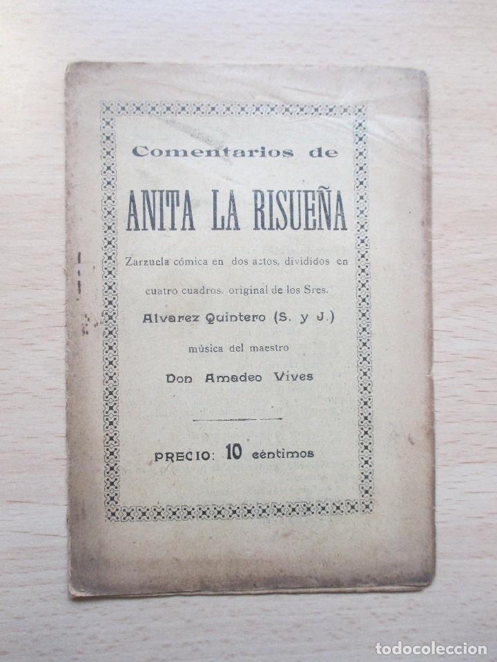 Coleccionismo: Comentarios de Anita la Risue&ntilde;a, Zarzuela c&oacute;mica en dos actos, divididos en cuatro cuadros