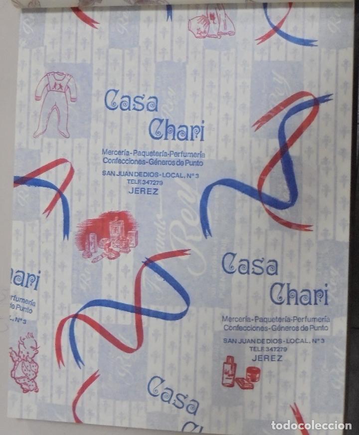 Collecting paper: PLIEGO DE PAPEL. CASA CHARI. MERCERIA, PAQUETERIA, PERFUMERIA, CONFECCIONES. JEREZ, CADIZ. 35 X 28CM