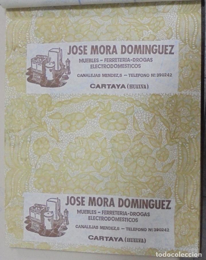 Coleccionismo: PLIEGO DE PAPEL. MUEBLES, FERRETERIA, DROGAS. JOSE MORA DOMINGUEZ. CARTAYA, HUELVA. 35 X 28CM
