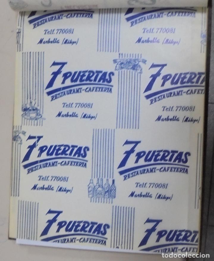 Sammelleidenschaft Papier: PLIEGO DE PAPEL. RESTAURANT - CAFETERIA. 7 PUERTAS. MARBELLA, MALAGA. 35 X 28CM