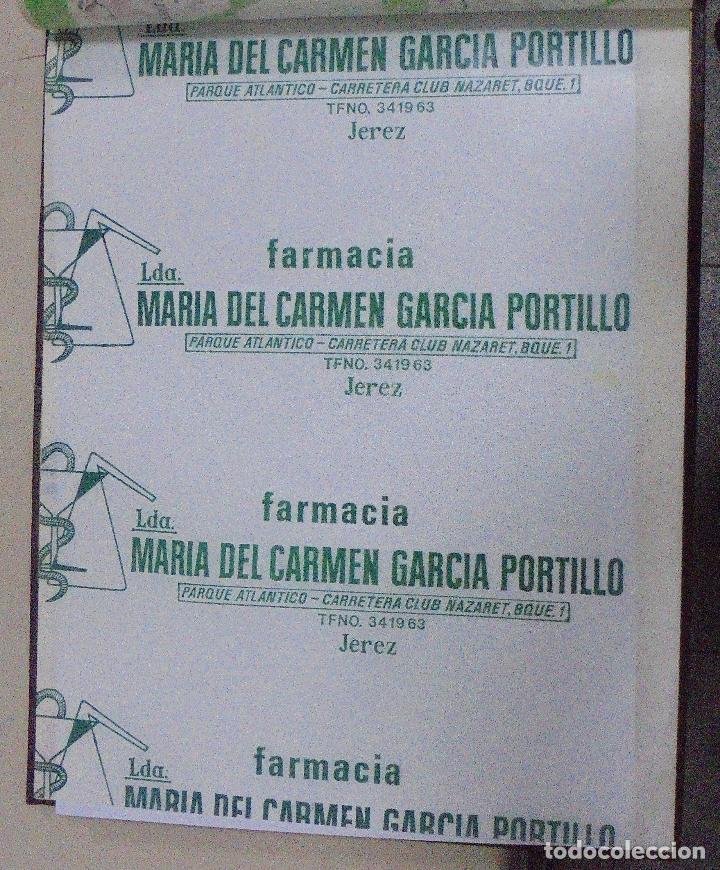 Coleccionismo: PLIEGO DE PAPEL. FARMACIA LDA. MARIA DEL CARMEN GARCIA PORTILLO. JEREZ, CADIZ. 35 X 28CM