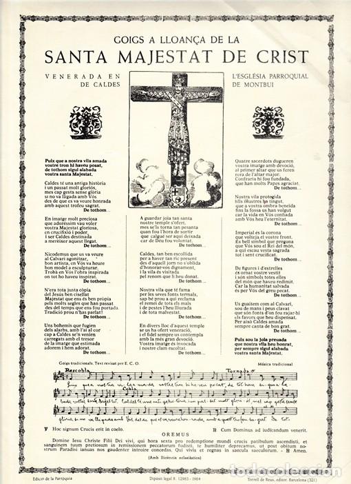 Coleccionismo: GOIGS LLOAN&Ccedil;A SANTA MAJESTAT DE CRIST  - ANY 1964 - ESGLESIA PARROQUIAL CALDES DE MONTBUI -