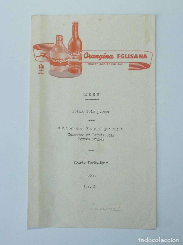 Coleccionismo: MENU DE RESTAURANTE EN LUZERNA, SUIZA. CON PUBLICIDAD DE ORANGINA- 1954