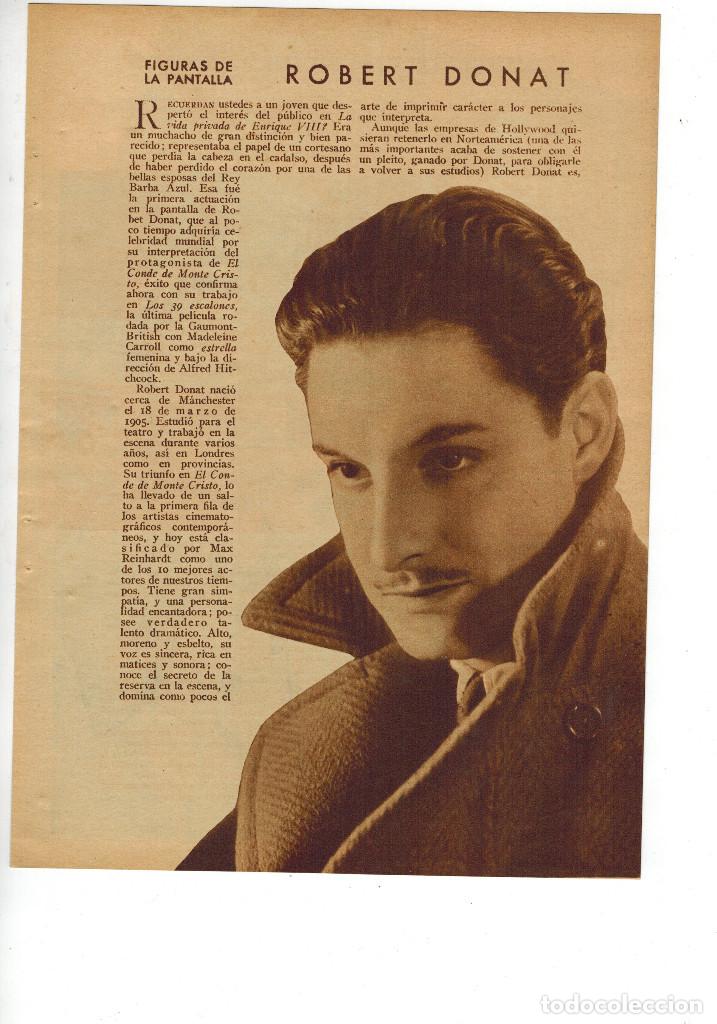 Collecting paper: A&Ntilde;O 1935 RECORTE PRENSA CINE ROBERT DONAT ACTOR FIGURAS DE LA PANTALLA