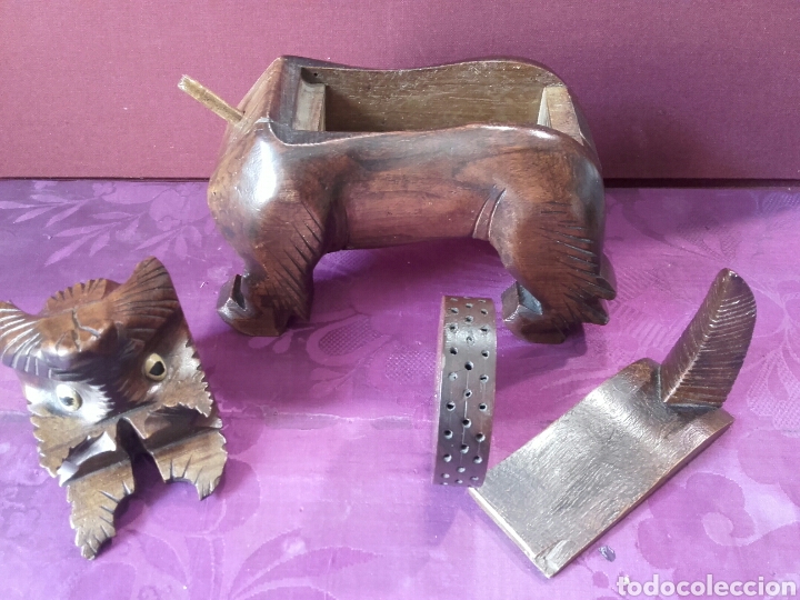 Coleccionismo: CURIOSO PERRO CIGARRERA DE MADERA TALLADA. - Foto 4