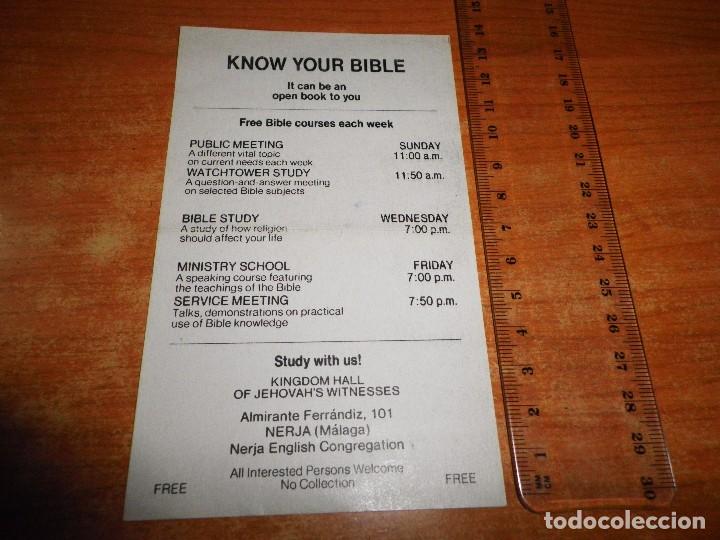Colecionismo: KNOW YOUR BIBLE CONOZCA SU BIBLIA INVITACION TESTIGOS DE JEHOVA CONGREGACION INGLESA WATCHTOWER