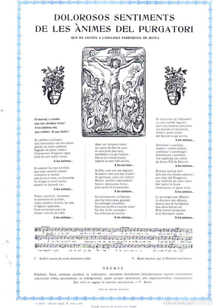 Collezionismo: GOIGS DOLOROSOS SENTOMENTS DE LES &Agrave;NIMES DEL PURGATORI QUE ES CANTEN A BATEA (1966)