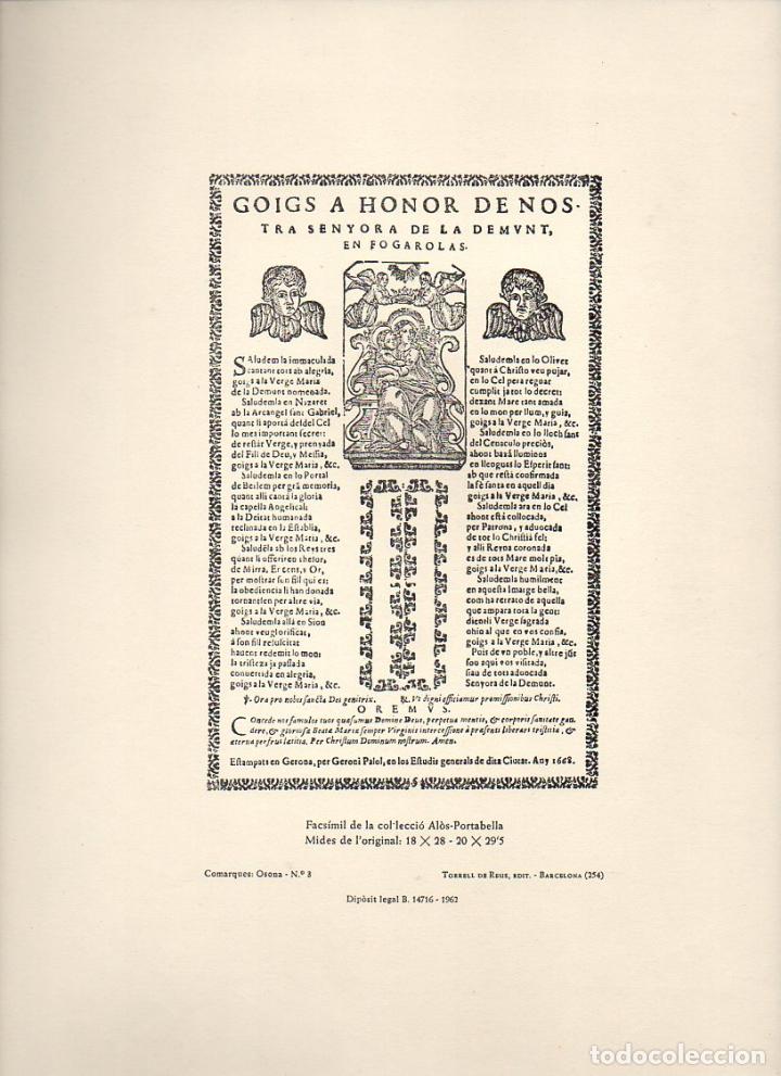 Collectionnisme: GOIGS A HONOR DE NOSTRA SENYORA DE LA DEMUNT EN FOGAROLAS (1962)