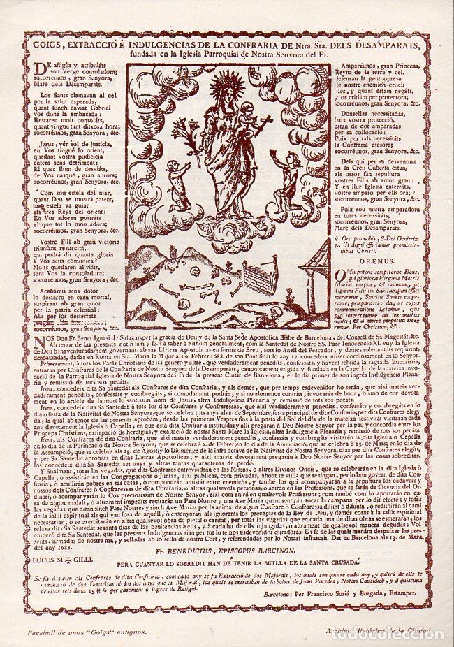 Collectionnisme: GOIGS, EXTRACCI&Oacute; E INDULGENCIAS CONFRARIA DE NTRA, SRA. DELS DESAMPARATS IGLESIA DEL PI  (1956)