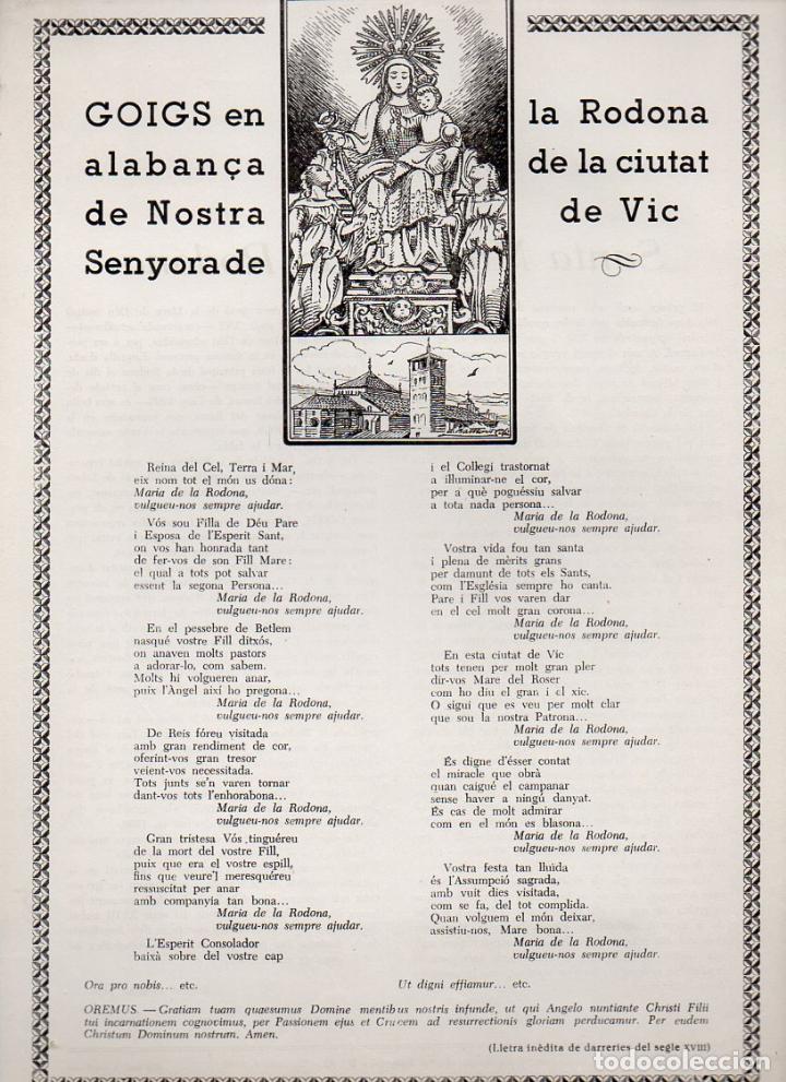 Collezionismo: GOIGS EN ALABAN&Ccedil;A DE NOSTRA SENYORA DE LA RODONA EN LA CIUTAT DE VIC (IMP. VIDUA GUINART, 1962)