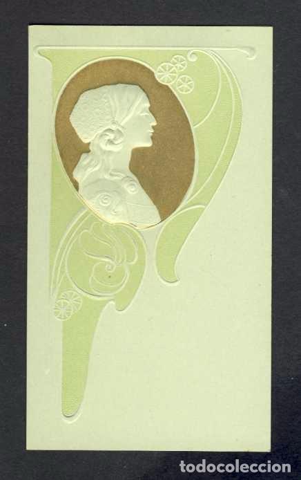 Coleccionismo: Tarjeta modernista doble hoja y en relieve (9 x 15,5 cms)