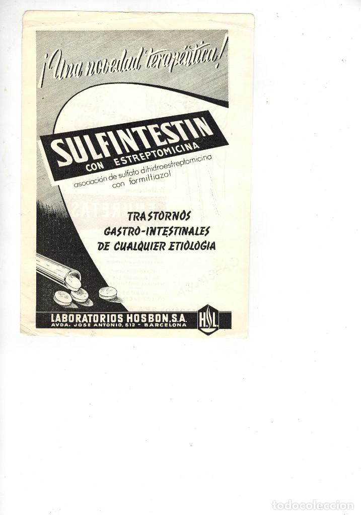 Coleccionismo: 1955 RECORTE PUBLICIDAD MEDICINA FARMACIA SULFINTESTIN LABORATORIO HOSBON ENURETAS CASEALBA MATARO