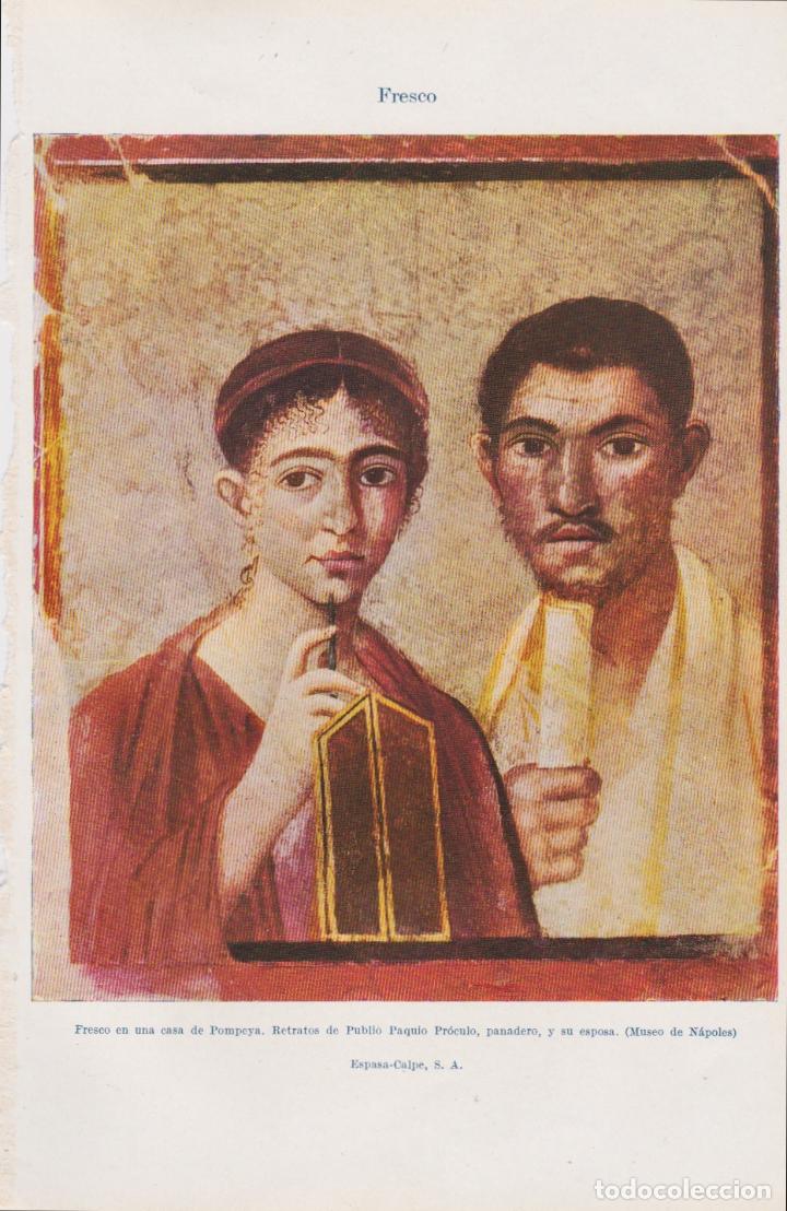 Coleccionismo: L&aacute;mina: Fresco en una casa de Pompeya, retrato de Publio Paquio Pr&oacute;culo y esposa  * PINTURA *