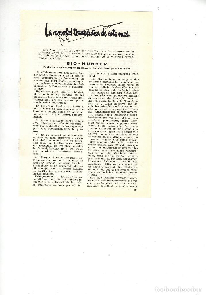 Coleccionismo: A&Ntilde;O 1955 RECORTE PUBLICIDAD MEDICINA FARMACIA BIO HUBBER ANTIBIOTICO INFECCION GASTROINTESTINAL