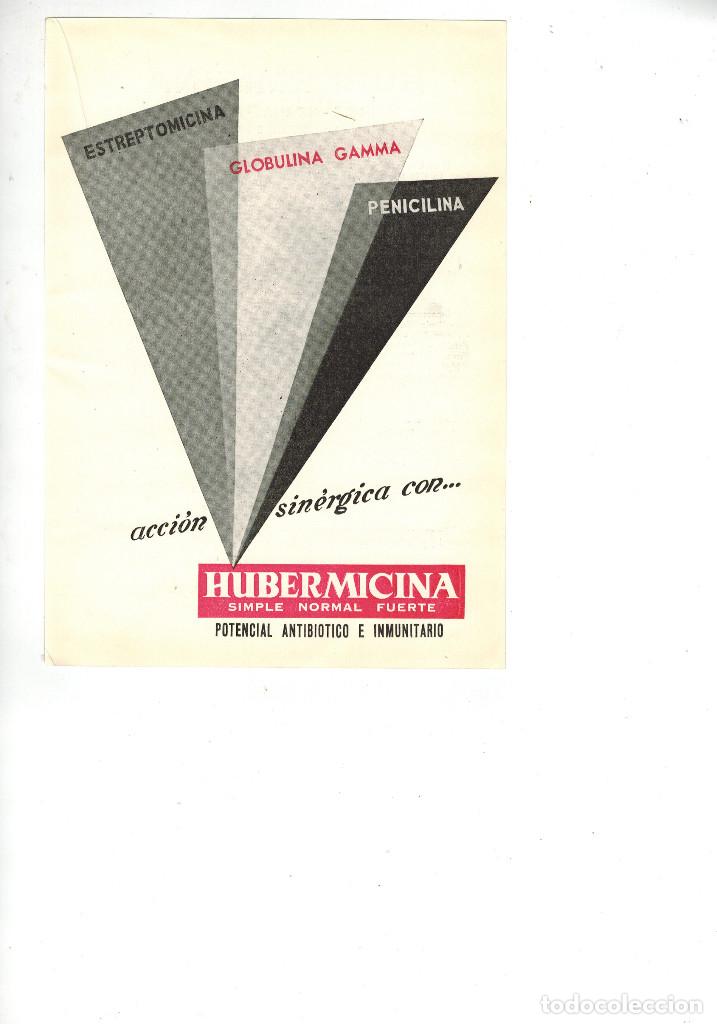 Collectionnisme: A&Ntilde;O 1955 RECORTE PUBLICIDAD MEDICINA FARMACIA ANTIBIOTICO HUBERMICINA LABORATORIOS HUBBER