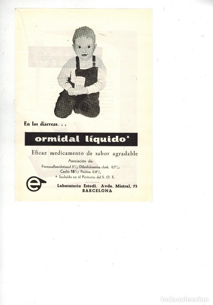 Collectionnisme: A&Ntilde;O 1955 RECORTE PUBLICIDAD MEDICINA FARMACIA ORMIDAL LIQUIDO LABORATORIO ESTEDI ULTRASON E 377