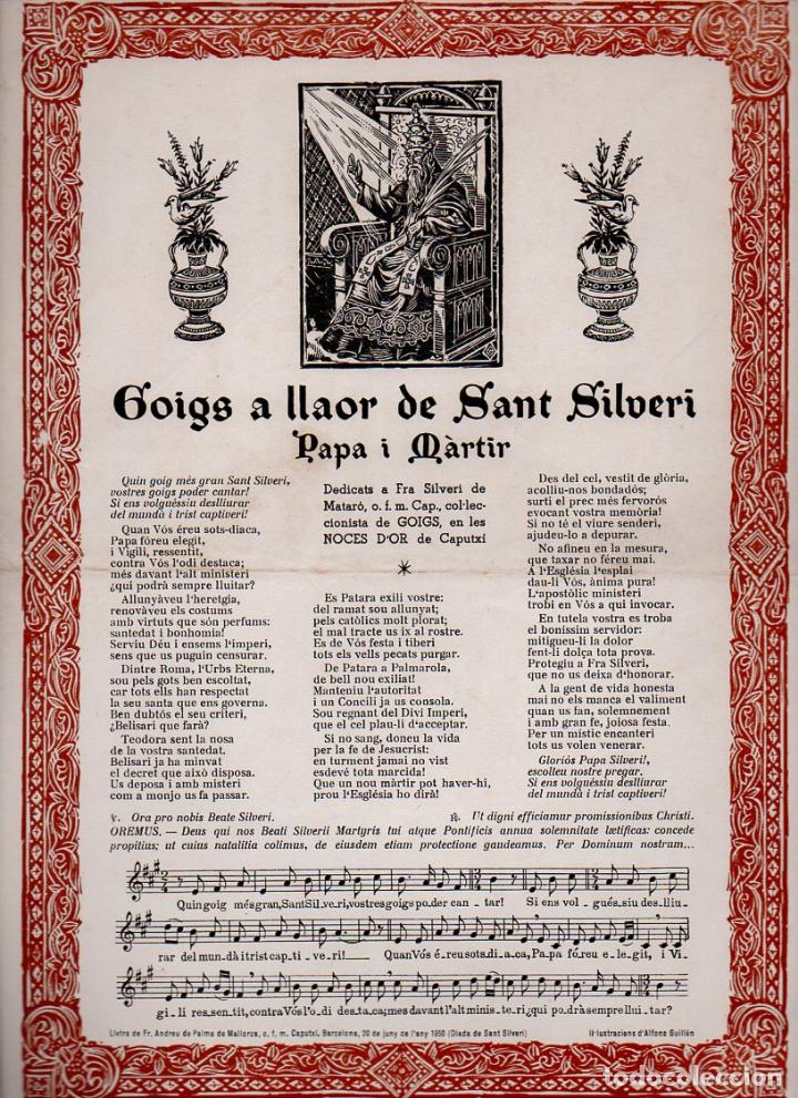 Collezionismo: GOIGS A LLAOR DE SANT SILVERI PAPA I M&Agrave;RTIR (1958)