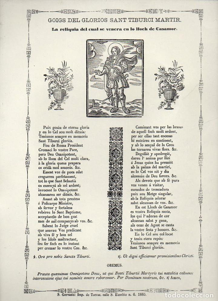 Collezionismo: GOIGS DE SANT TIBURCI A CASAMOR (REP. DE 1885)