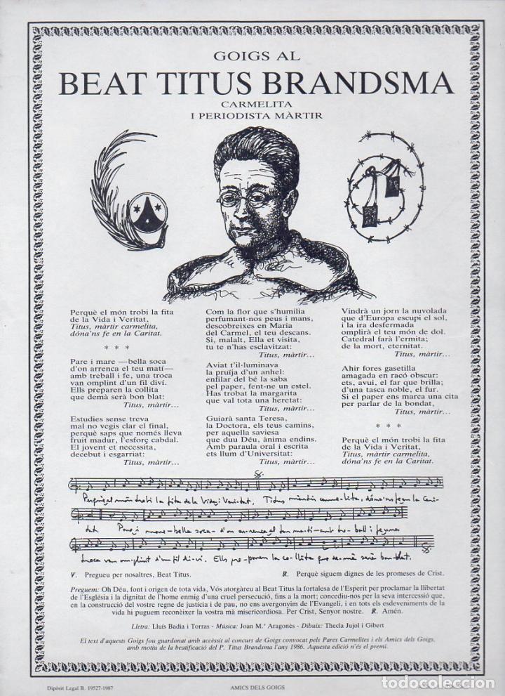 Sammelleidenschaft Papier: GOIGS AL BEAT TITUS BRANDSMA CARMELITA I PERIODISTA M&Agrave;RTIR (1987)