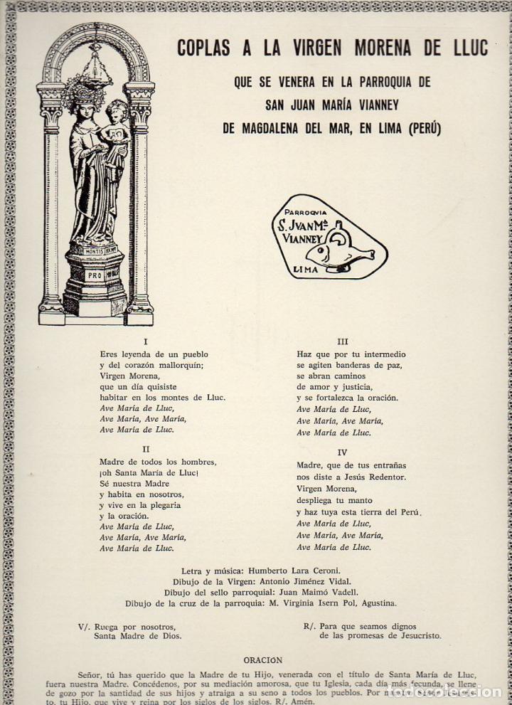 Sammelleidenschaft Papier: GOIGS COPLAS A LA VIRGEN MORENA DE LLUC QUE SE VENERA EN PER&Uacute; (MALLORCA, 1989)