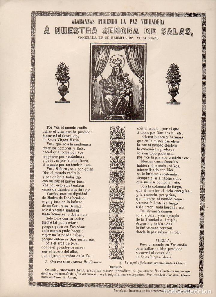 Collezionismo: GOIGS NTRA. SRA. DE SALAS (IMP. VDA PLA, 1864) - FACSIMIL