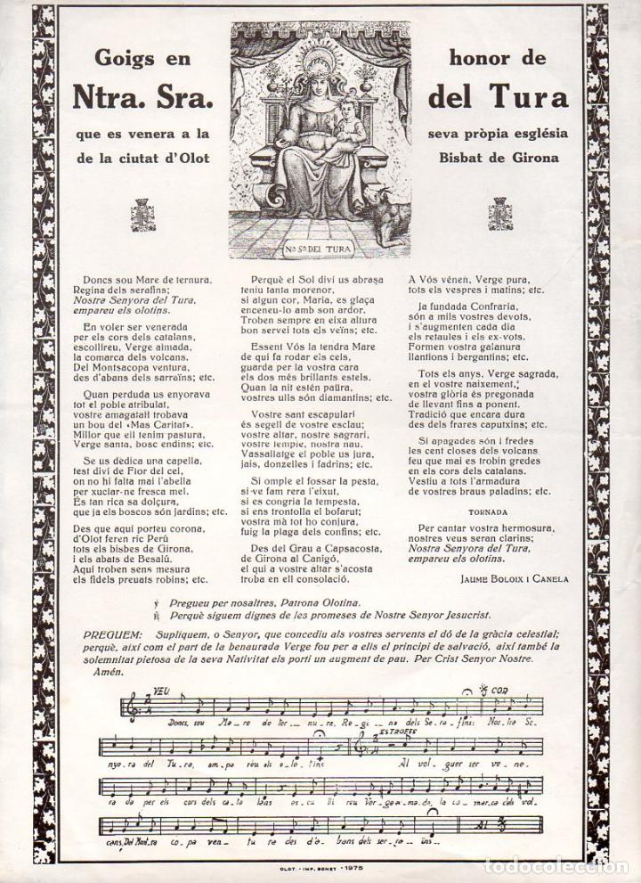 Collezionismo: GOIGS NTRA. SRA. DEL TURA (IMP. BONET, OLOT, 1975)