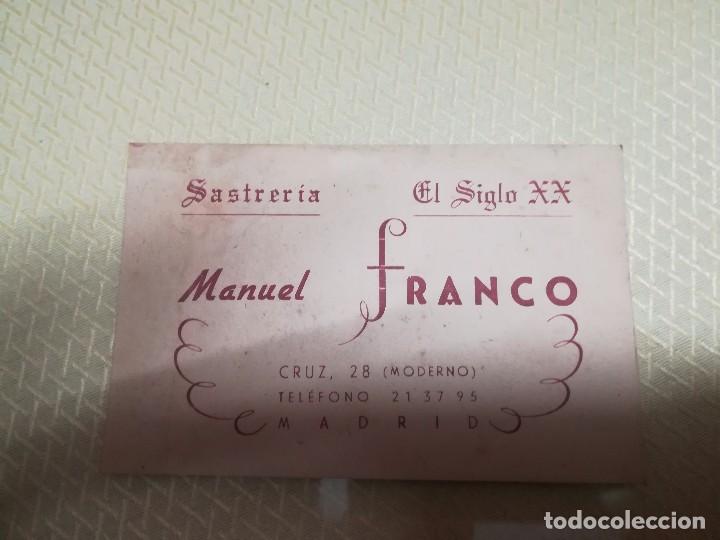 Collezionismo: Antigua tarjeta publicitaria de sastreria siglo xx Manuel Franco madrid