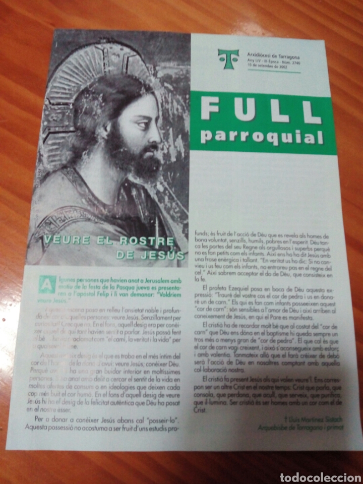 Coleccionismo: Full parroquial.Num 2740. Any 2002. Arxidi&ograve;cesi de Tarragona.