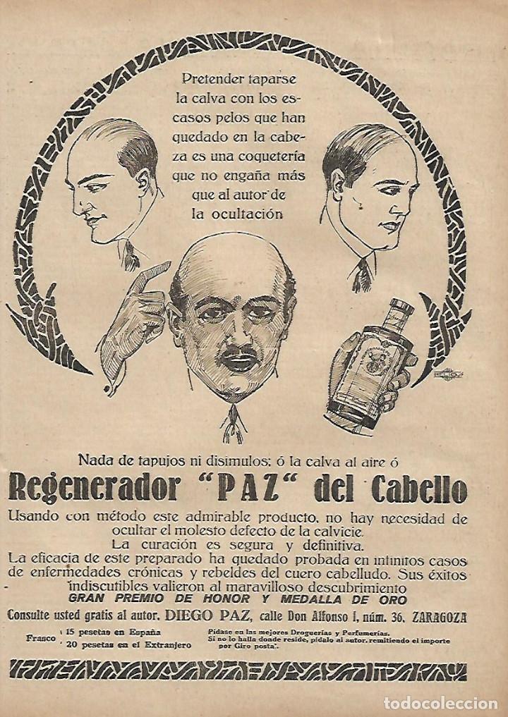 Collectionnisme: A&Ntilde;O 1923 RECORTE PRENSA PUBLICIDAD REGENERADOR PAZ DEL CABELLO CALVICIE