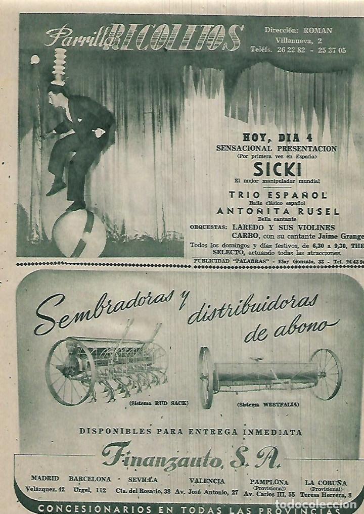 Colecionismo: A&Ntilde;O 1952 RECORTE PRENSA PUBLICIDAD SEMBRADORA DISTRIBUIDORA ABONO MAQUINARIA AGRICOLA FINANZAUTO