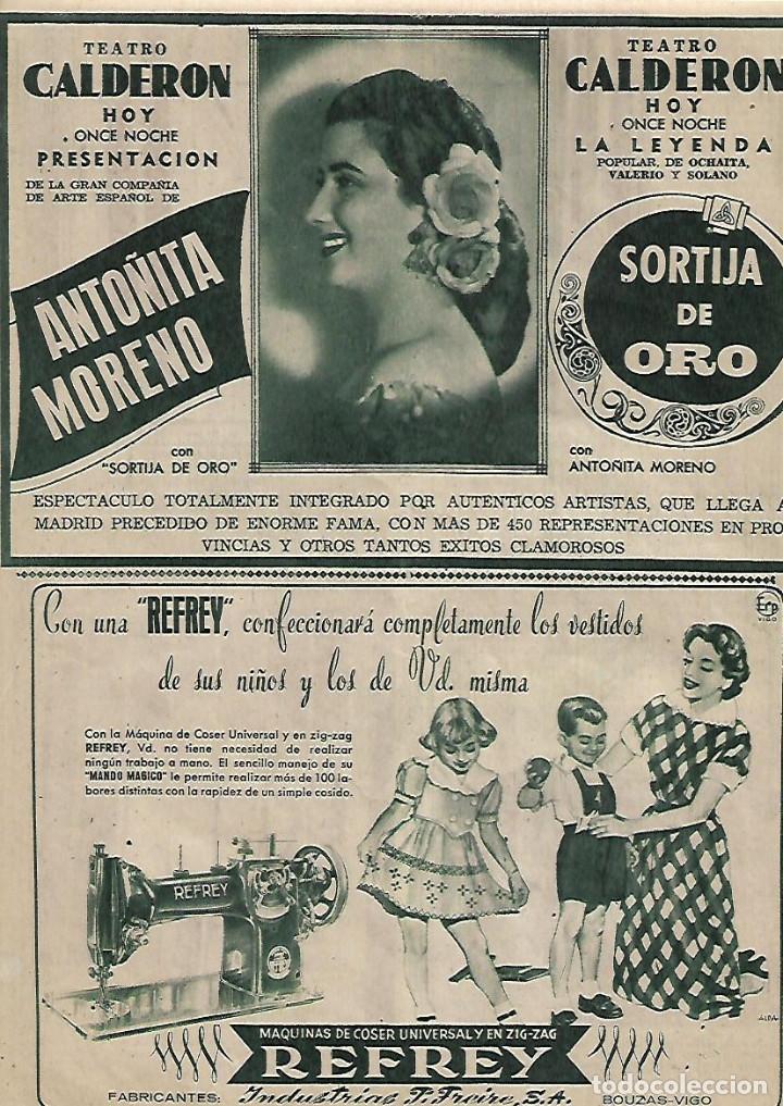 Collecting paper: A&Ntilde;O 1952 PUBLICIDAD MAQUINA COSER REFREY COSTURA ANTO&Ntilde;ITA MORENO EN EL TEATRO CALDERON ARTE ESPA&Ntilde;OL