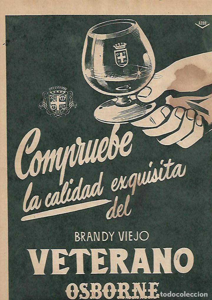 Collectionnisme: A&Ntilde;O 1952 RECORTE PRENSA PUBLICIDAD BEBIDAS BRANDY VIEJO VETERANO OSBORNE