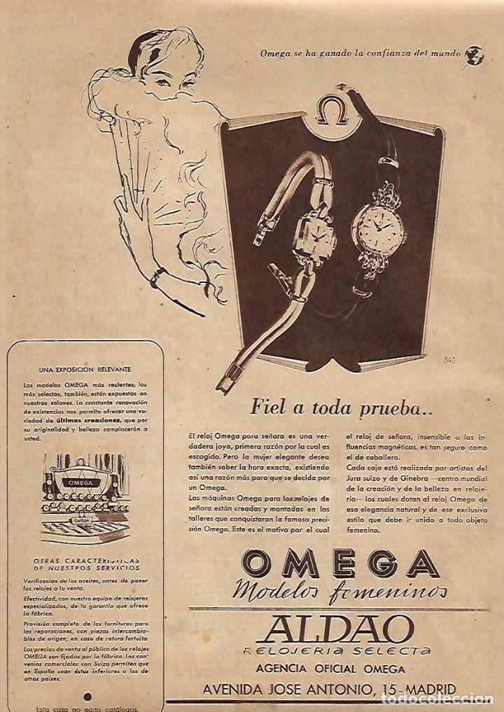 Collectionnisme: A&Ntilde;O 1952 RECORTE PRENSA PUBLICIDAD RELOJ OMEGA RELOJERIA ALDAO