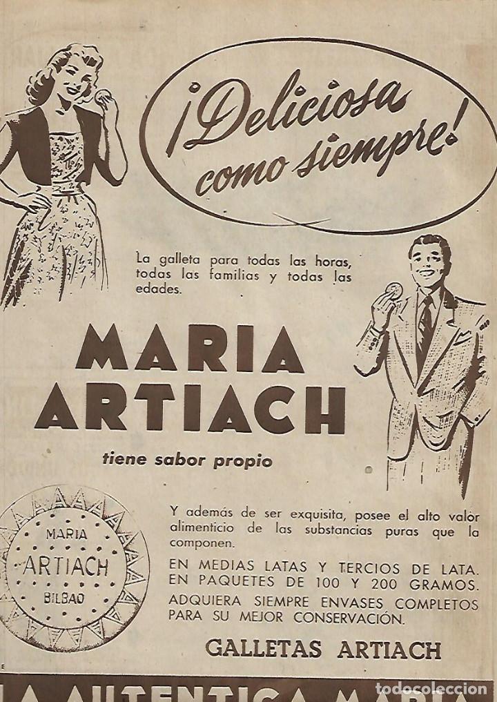 Colecionismo: A&Ntilde;O 1952 RECORTE PRENSA PUBLICIDAD ALIMENTACION GALLETA MARIA ARTIACH BILBAO
