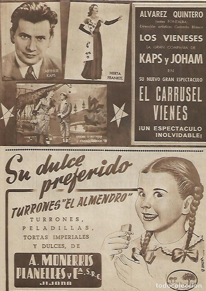 Coleccionismo: A&Ntilde;O 1952 RECORTE PRENSA PUBLICIDAD TURRONES EL ALMENDRO MONERRIS PLANELLES JIJONA XIXONA