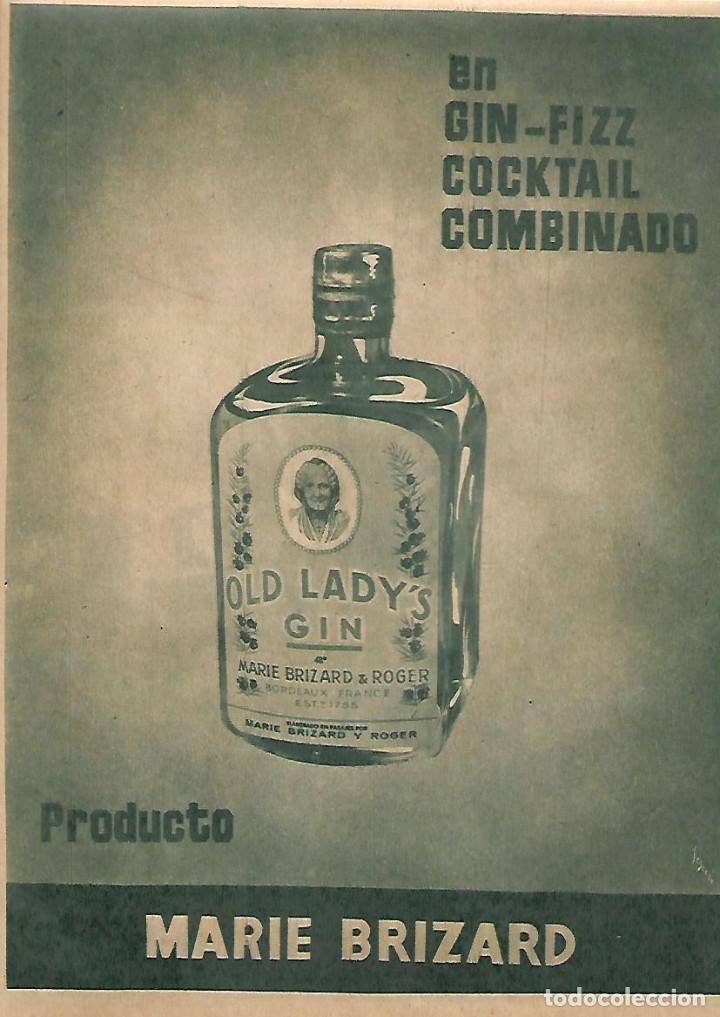 Collectionnisme: A&Ntilde;O 1952 RECORTE PRENSA PUBLICIDAD BEBIDAS GIN FIZZ OLD LADY'S MARIE BRIZARD ROGER