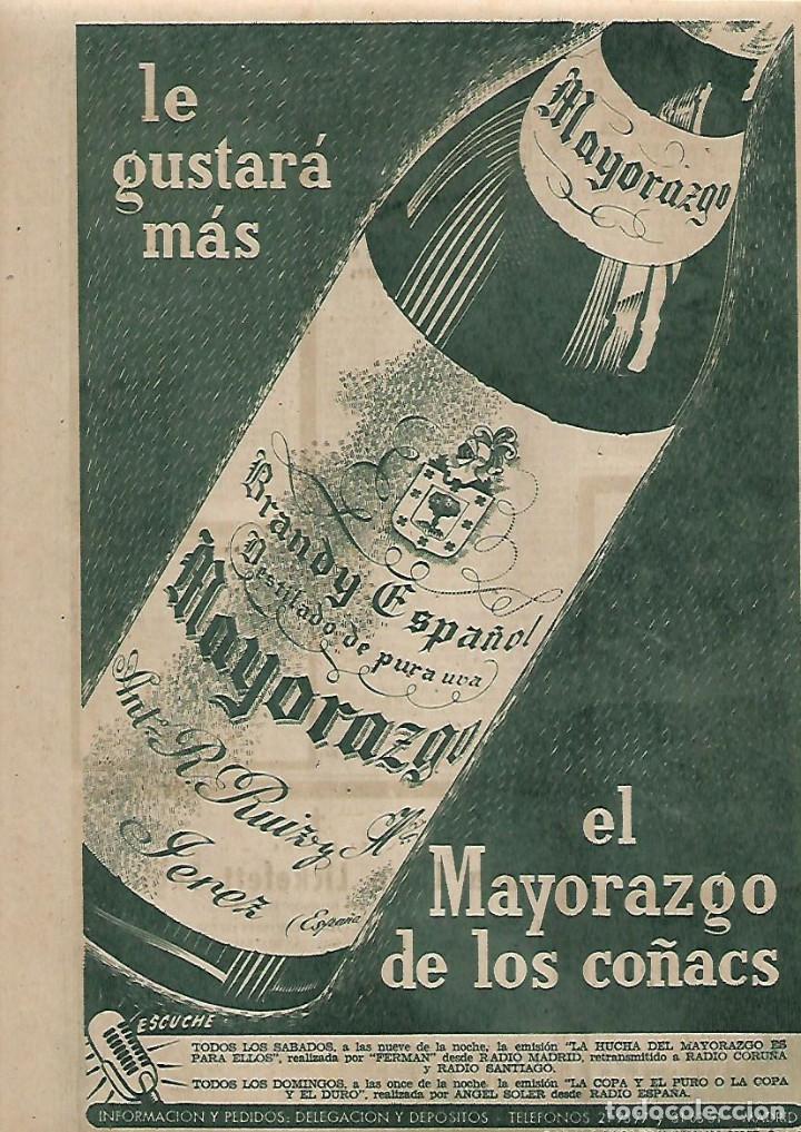 Collezionismo: A&Ntilde;O 1952 RECORTE PRENSA PUBLICIDAD BEBIDAS BRANDY ESPA&Ntilde;OL MAYORAZGO CO&Ntilde;AC