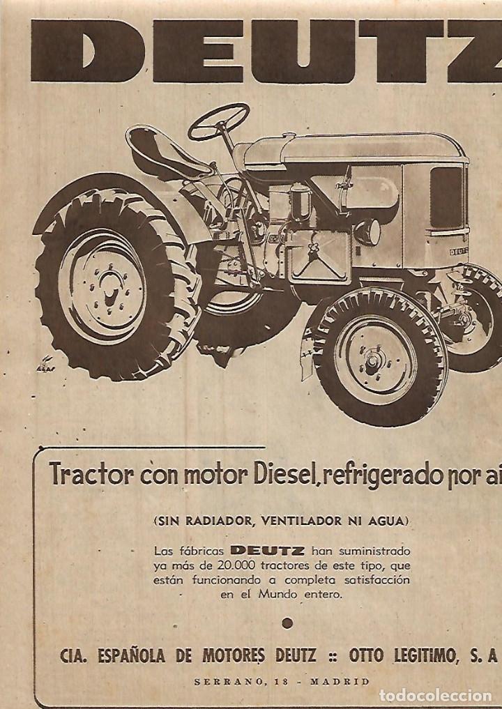 Collectionnisme: A&Ntilde;O 1952 RECORTE PRENSA PUBLICIDAD TRACTOR DEUTZ MOTOR DIESEL MAQUINARIA AGRICOLA