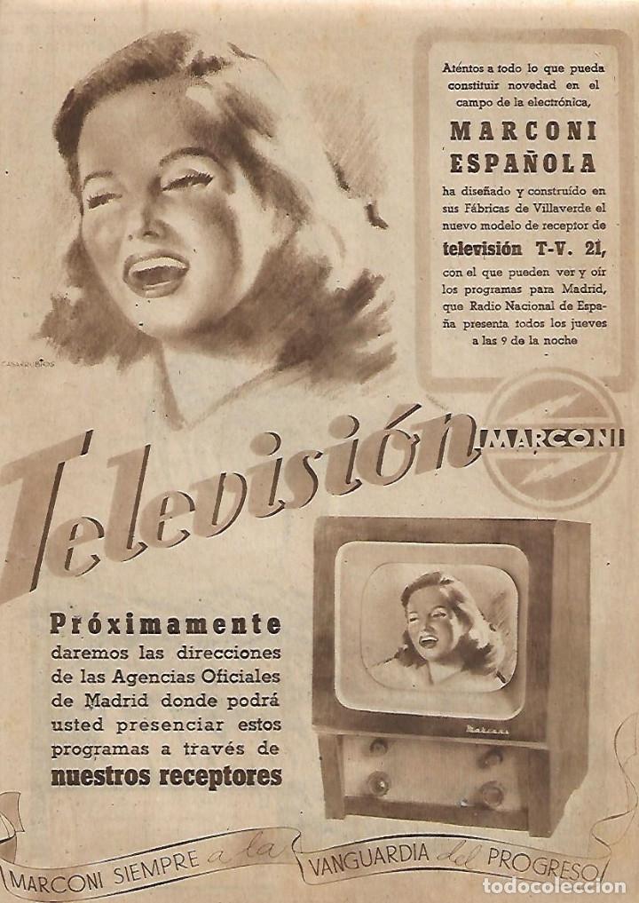Coleccionismo: A&Ntilde;O1952 RECORTE PRENSA PUBLICIDAD TELEVISION RECEPTOR MARCONI BEBIDAS ANIS MARABU BERNALDO DE QUIROS