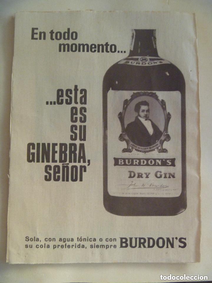 Coleccionismo: HOJA DE PERIODICO PUBLICIDAD DE GINEBRA BURDON&acute;S , A&Ntilde;OS 60.