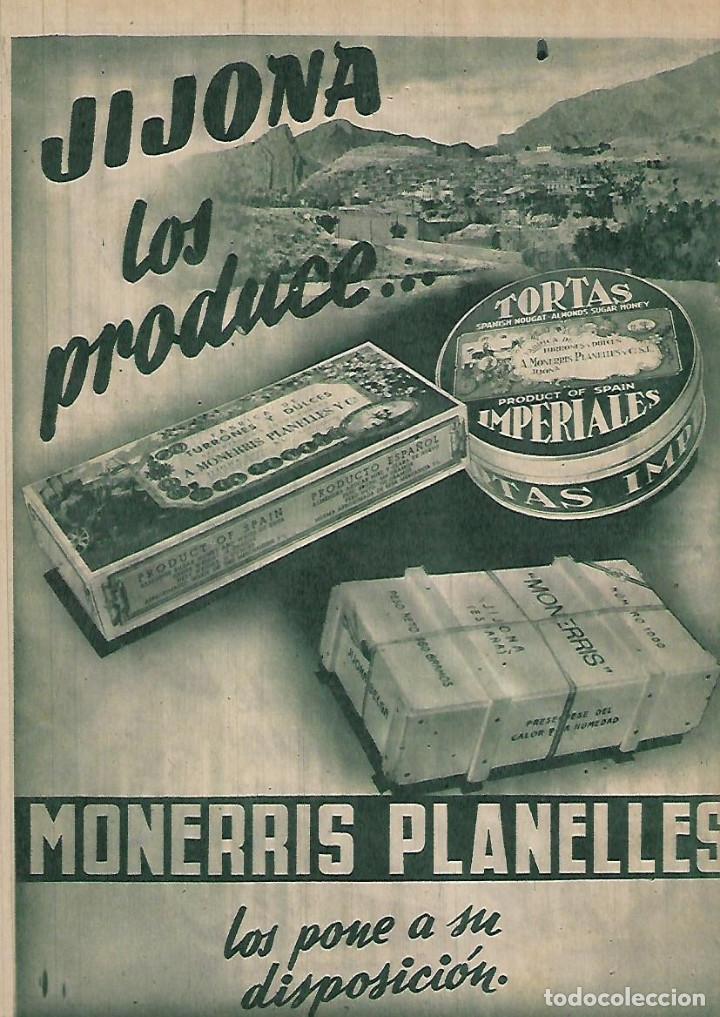 Colecionismo: A&Ntilde;O 1952 RECORTE PRENSA PUBLICIDAD MONERRIS PLANELLES TURRON TORTAS IMPERIALES JIJONA XIXONA
