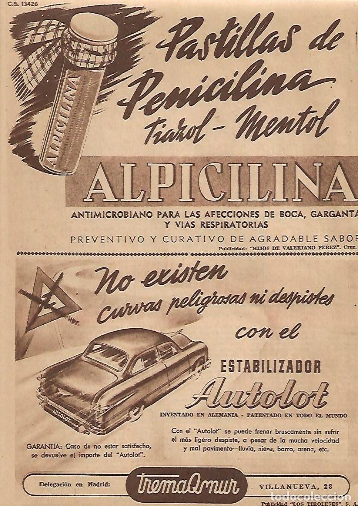 Coleccionismo: A&Ntilde;O 1952 RECORTE PRENSA PUBLICIDAD ALPICILINA PENICILINA MEDICAMENTO FARMACIA ESTABILIZADOR AUTOLOT