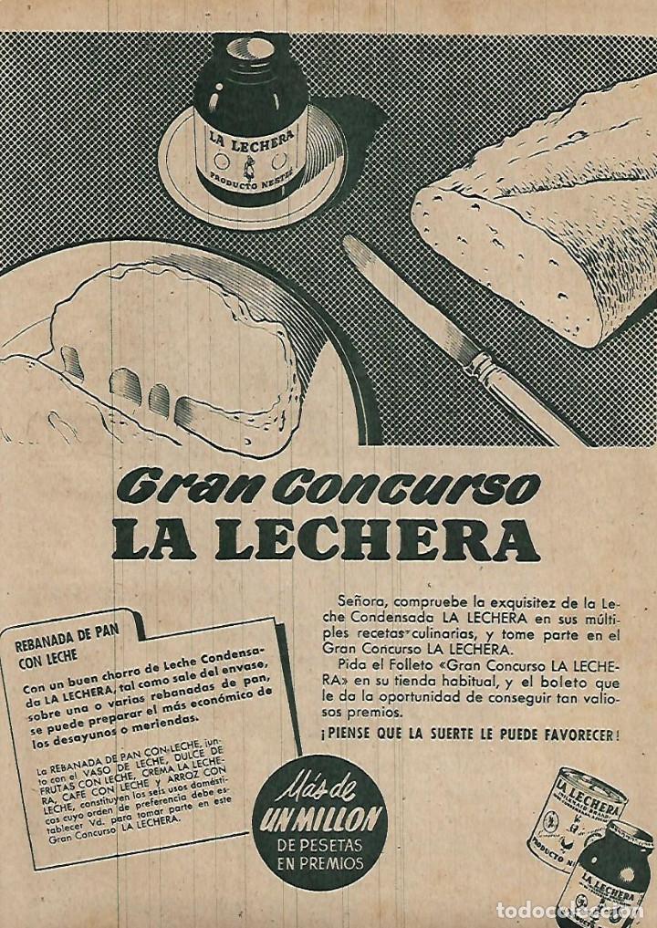 Collectionnisme: A&Ntilde;O 1952 RECORTE PRENSA PUBLICIDAD GRAN CONCURSO LA LECHERA BRANDY SOBERANO GONZALEZ BYASS BEBIDAS