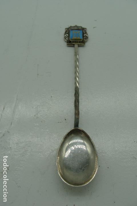 Collezionismo: Cucharilla de recuerdo de metal plateado - Escudo Ciudad Rodrigo
