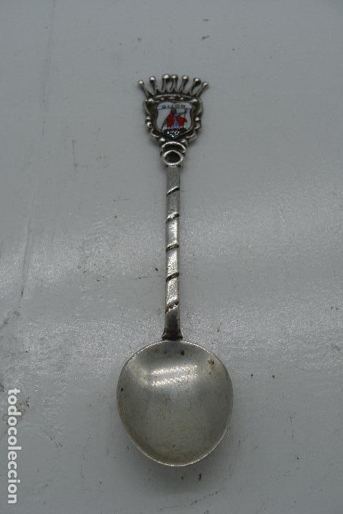 Collezionismo: Cucharilla de recuerdo de metal plateado - Escudo Gij&oacute;n