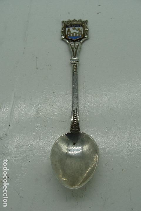 Collezionismo: Cucharilla de recuerdo de metal plateado - Escudo Orense
