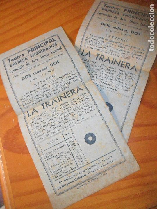 Coleccionismo: ENTRADAS TEATRO PRINCIPAL DE LEON DE 1943 - LA TRAINERA - COMPA&Ntilde;IA DE ARTES LIRICO ESPA&Ntilde;OL